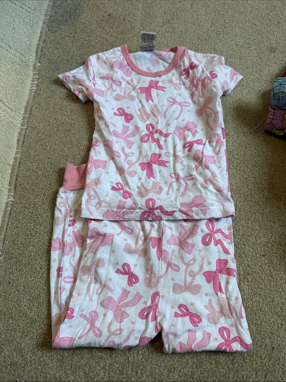 Girls Pink Bow Print Short-Sleeve Pajama Set